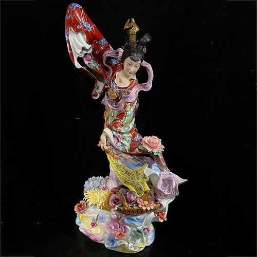 乾图公坊567系列雕塑瓷厂研究所造仙女散花经典瓷雕厂货精品手绘陶瓷